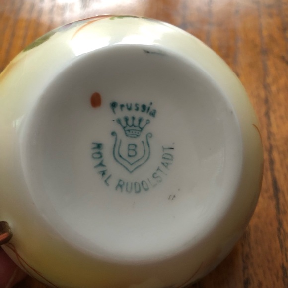 Royal Rudolstadt Prussian rose pattern gold trim tea cup and saucer Victorian - Picture 8 of 15